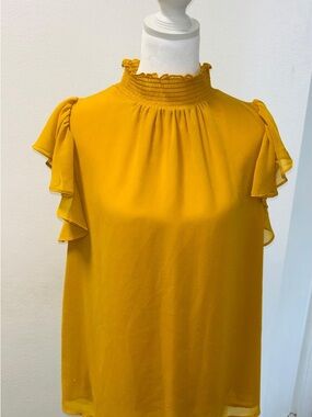 1. State Mustard Yellow Ruffle Neck Blouse